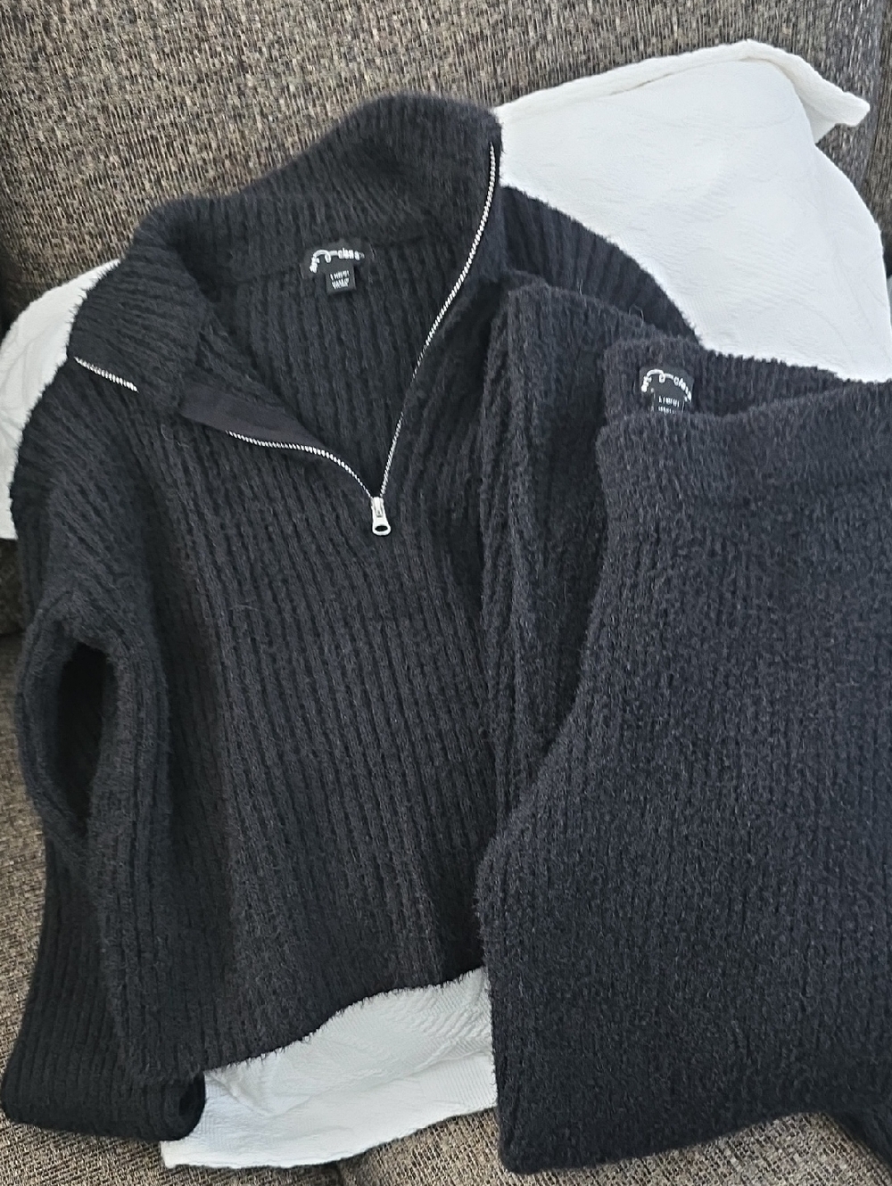 Cozy Black Knit Half-Zip Sweater Set